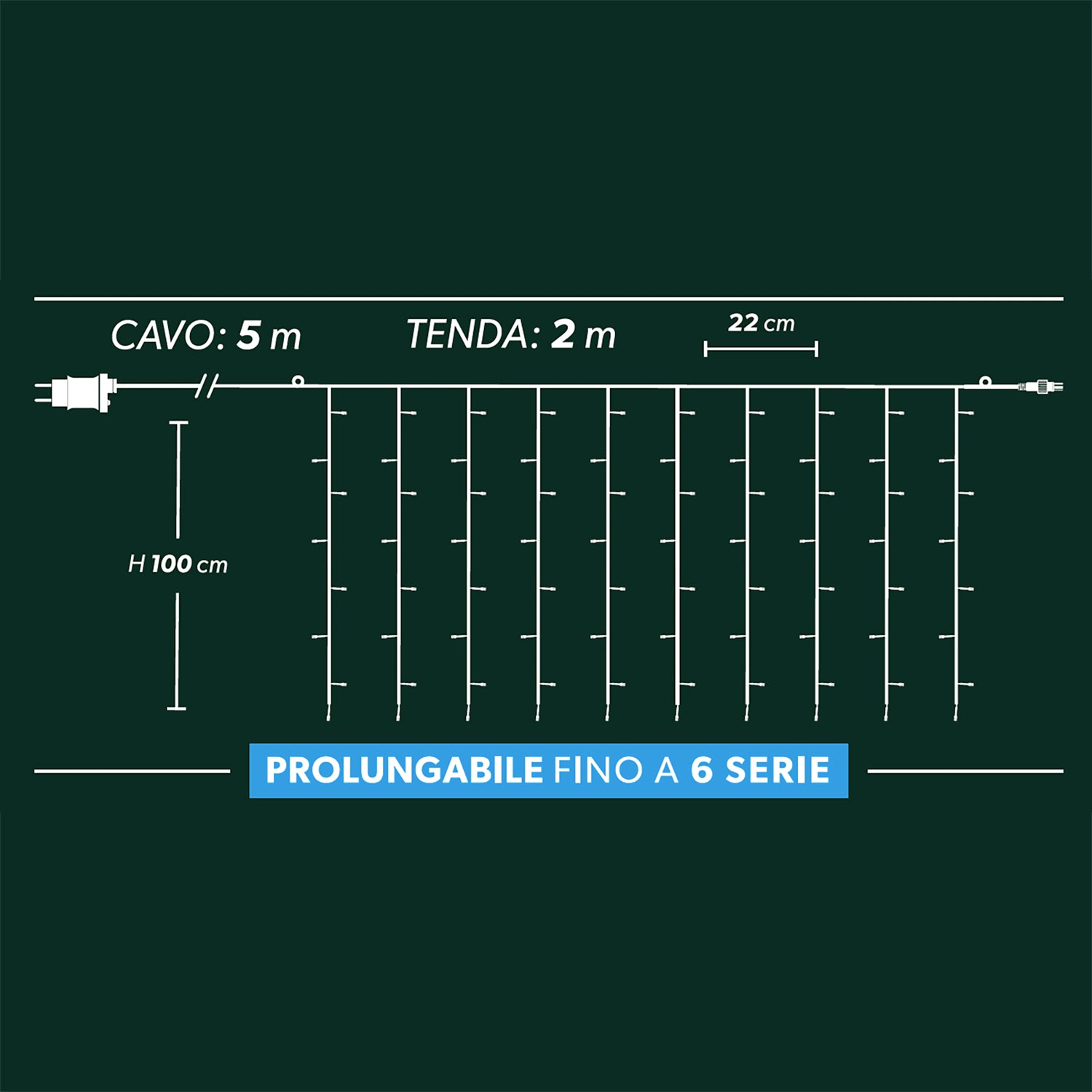 DICTROLUX - Tenda Luminosa 80 LED Multicolor Premium Max 2x1m